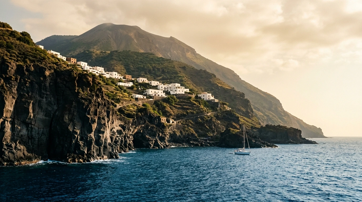 Costa vulcanica delle Isole Eolie vista dal mare