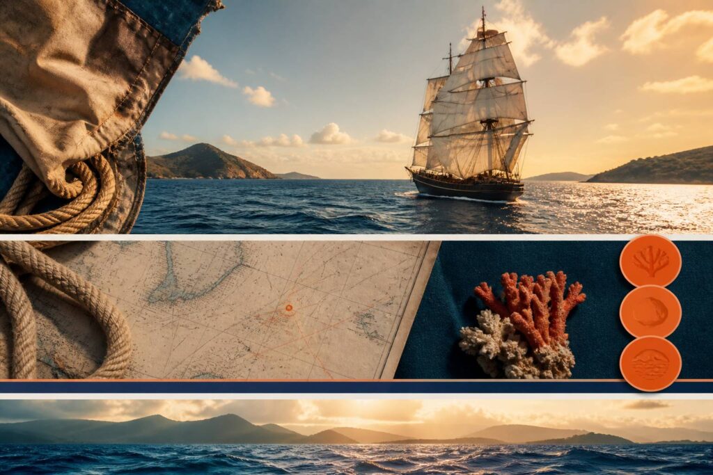 Navire à voiles ancien toutes voiles dehors sur une mer des Caraïbes