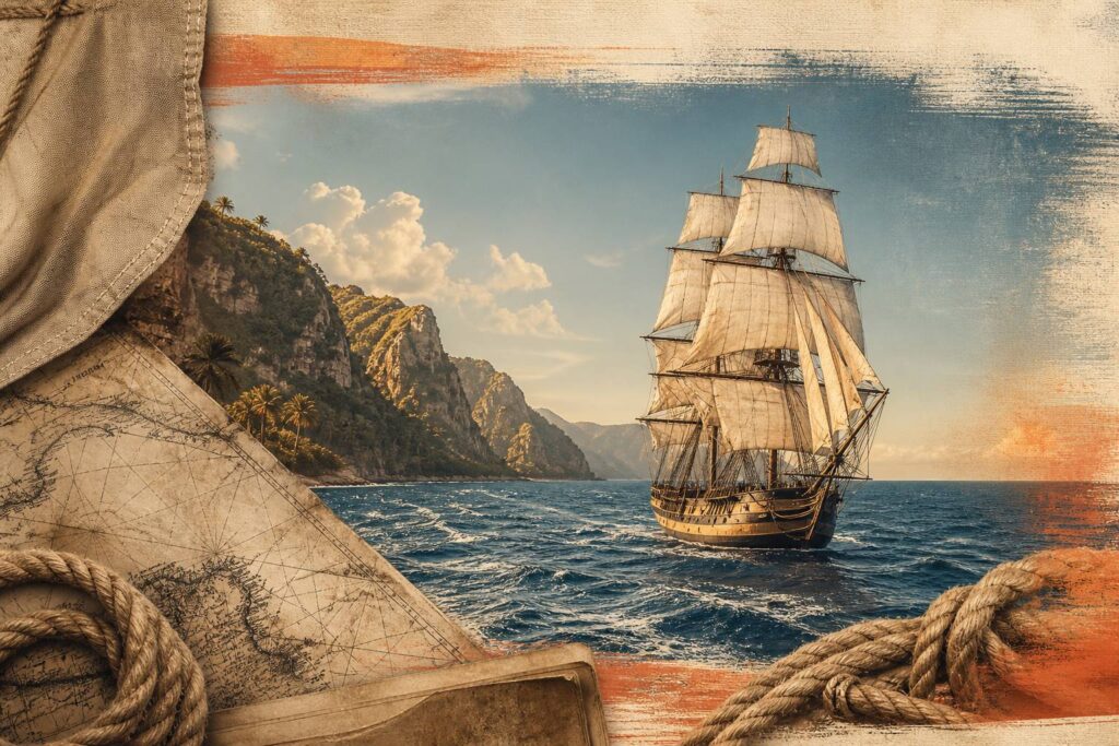 Voilier d'exploration du 18e siècle sur une mer tropicale