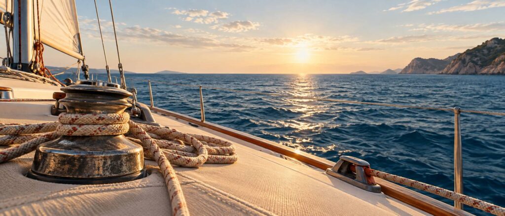 Mer calme vue d'un voilier avec instruments de navigation cotiere