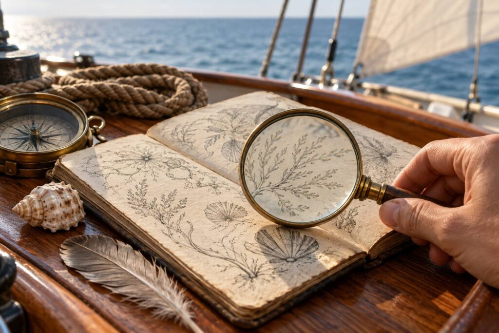 Illustration de détail sur le sujet : Avventure in mare: il viaggiatore Charles Darwin e la sua rivoluzione scientifica